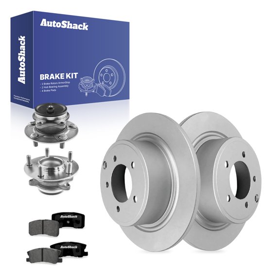 AutoShack Rear Solid Coated Brake Rotors + Premium Ceramic Pads + Hub Bearing Assembly 8-PC Brake Kit Replacement for 2013 Mitsubishi Outlander 2012 Mitsubishi RVR ArmorStop 11.89" (302 mm)