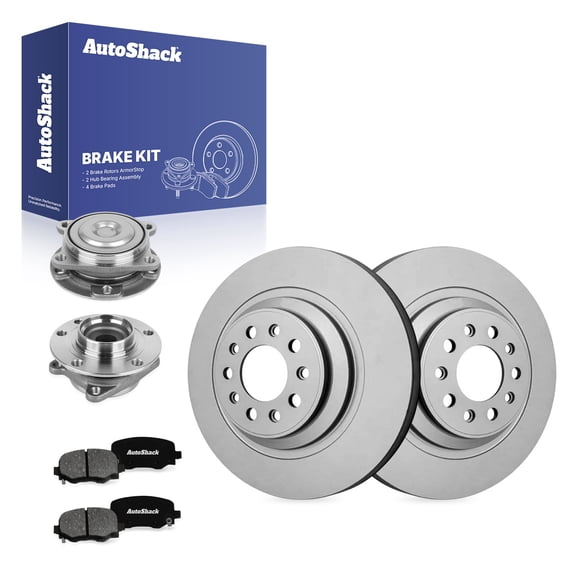 AutoShack Rear Brake Rotors, Premium Pads & Hub Bearing Assemblies for Jeep, Cherokee 2014-2022, FWD L4 2.0L 2.4L V6 3.2L - Coated - ArmorStop - 12.6" (320 mm), 5+5-Lug