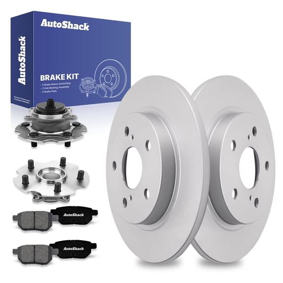 AutoShack Rear Brake Rotors Premium Ceramic Brake Pads Wheel Bearing Hub Assembly | Replacement for 2017-2018 Toyota Corolla iM 2016 Scion iM 1.8L FWD | Coated | 8-PC Brake Kit | ArmorStop
