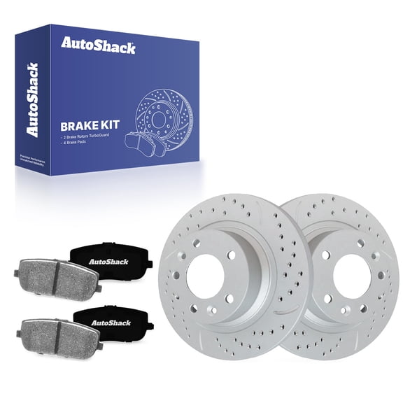 AutoShack Rear Brake Rotors & Premium Pads for Mazda, MX-5 Miata 2006-2015, RWD L4 2.0L - Coated Drilled & Slotted - Silver Matte Finish - TurboGuard - 11" (279.5 mm), 5-Lug