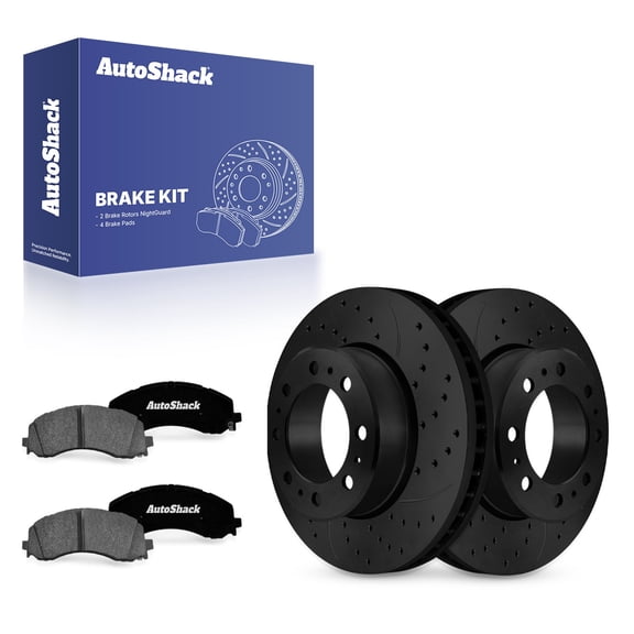 AutoShack Rear Brake Rotors & Premium Pads for Ram, 2500 2019-2024 3500 2019-2024, 4WD RWD L6 6.7L V8 6.4L - E-Coated Drilled & Slotted - Black Finish - NightGuard - 14.09" (358 mm), 8-Lug