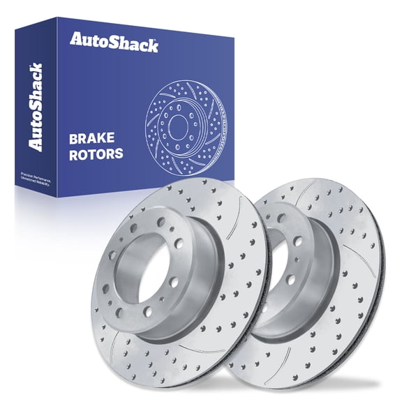 AutoShack Rear Brake Rotors for Ram, 2500 2011-2024 3500 2011-2024, 4WD RWD L6 6.7L V8 5.7L 6.4L - Coated Drilled & Slotted - Silver Matte Finish - TurboGuard - 14.09" (358 mm), 8-Lug