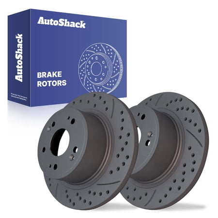 AutoShack Rear Brake Rotors for Honda, Accord 2005-2021, 2023, FWD L4 1.5L 2.0L 2.4L V6 3.0L 3.5L - Coated Drilled & Slotted - Black Matte Finish - BlackShield - 11.1" (282 mm), 5-Lug