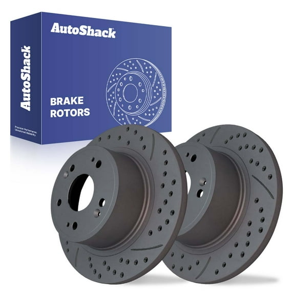 AutoShack Rear Solid Drilled & Slotted Coated Brake Rotors Black Matte Finish 2-PC Set Replacement for 2005-2021 Honda Accord 2016-2022 Honda HR-V 2009-2014 Acura TSX BlackShield 11.1" (282 mm)