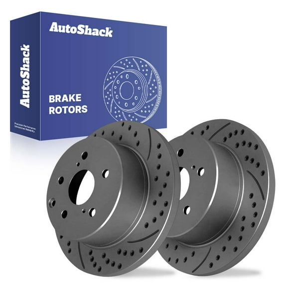 AutoShack 11.06" (281 mm) Rear Solid Drilled & Slotted Brake Rotors Coated | Replacement for 2006-2018 Toyota RAV4 2010-2012 Lexus HS250h | Black Matte Finish | 2-PC Set | BlackShield