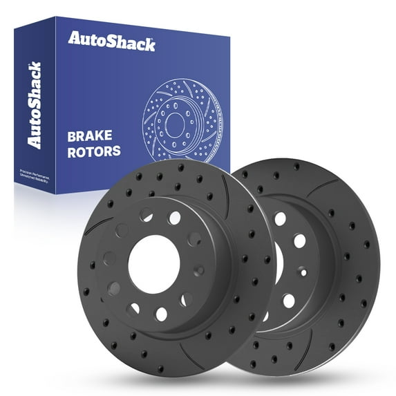 AutoShack Rear Drilled & Slotted Brake Rotors | Replacement For Audi A3 Quattro VW Eos Golf SportWagen 2011-2018 Jetta 2013 2017 GTI 2013-2019 Beetle FWD | Black Coated | 2-PC Set | BlackShield