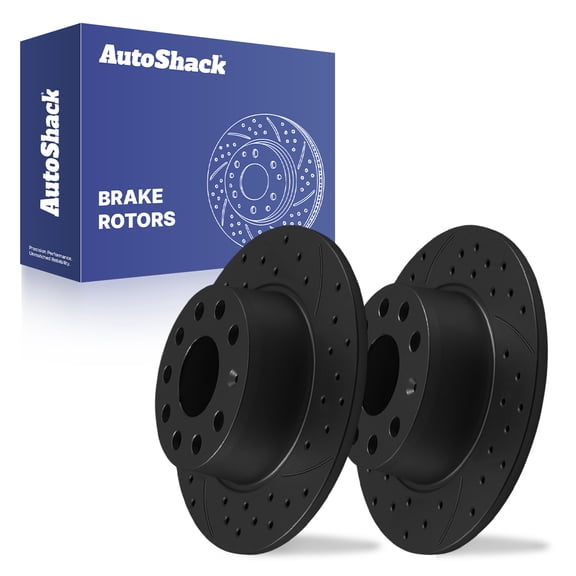 AutoShack Rear Brake Rotors for Volkswagen, Jetta 2019-2025 Taos 2022-2023, FWD L4 1.4L 1.5L - E-Coated Drilled & Slotted - Black Finish - NightGuard - 10.70" (271.8 mm), 9-Lug