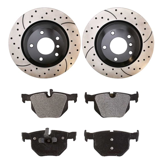 AutoShack Rear Drilled Slotted Brake Rotors Black and Ceramic Pads Kit Driver and Passenger Side Replacement for BMW 335i xDrive 335xi 335d X1 335is 2006 330xi 330i 2007-2012 335i SCDPR44316443161170