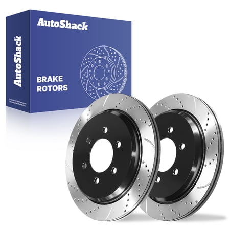 AutoShack Rear Brake Rotors for Ford & Lincoln, Expedition 2002-2006 Navigator 2002-2006, 4WD RWD V8 4.6L 5.4L - E-Coated Drilled & Slotted - ShadowGuard - 13.46" (341.8 mm), 6-Lug