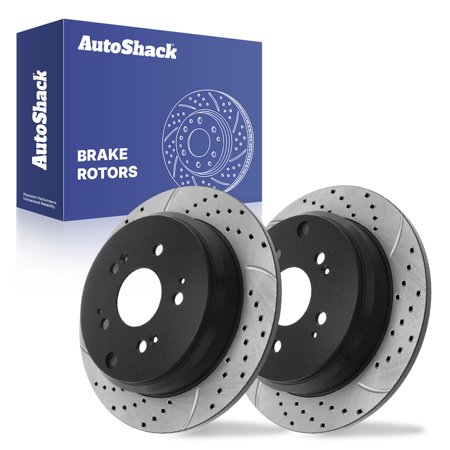 AutoShack Rear Brake Rotors for Honda, Odyssey 2005-2010, FWD V6 3.5L - E-Coated Drilled & Slotted - ShadowGuard - 12.32" (313 mm), 5-Lug