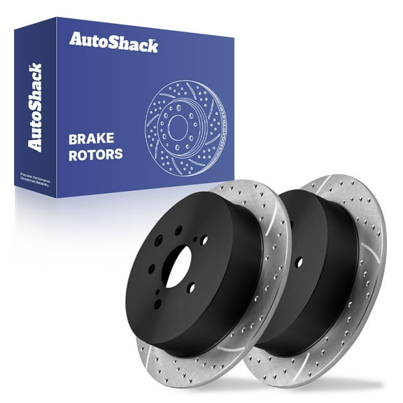 AutoShack 12.17" (309 mm) Rear Solid Drilled & Slotted Brake Rotors E-Coated | Replacement for 2011-2020 Toyota Sienna 2014-2019 Toyota Highlander 2010-2015 Lexus RX350 | 2-PC Set | ShadowGuard
