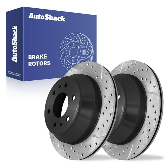 AutoShack Rear Drilled & Slotted Brake Rotors | Replacement for Chevrolet SSR Trailblazer EXT GMC Envoy XL Buick Rainier Isuzu Ascender 2005-2009 Saab 9-7x V8 | E-Coated | 2-PC Set | ShadowGuard