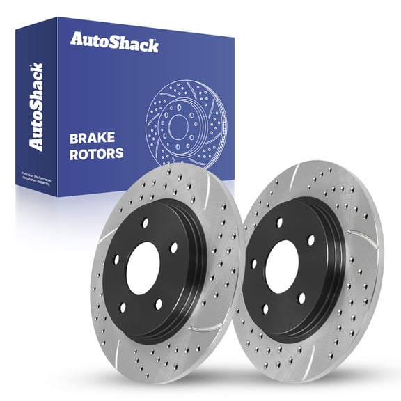 AutoShack Rear Brake Rotors for Dodge & Chrysler, Grand Caravan 2008-2016 Town & Country 2008-2016, FWD V6 3.3L 3.6L 3.8L 4.0L - E-Coated Drilled & Slotted - ShadowGuard - 12" (304.9 mm), 5-Lug
