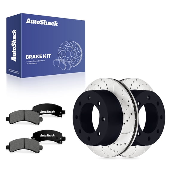 AutoShack Rear Brake Rotors & Premium Pads for Chevrolet, Express 3500 2003-2017, RWD L4 2.8L V8 4.8L 6.0L 6.6L - E-Coated Drilled & Slotted - ShadowGuard - 12.99" (330 mm), 8-Lug