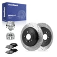 thumbnail image 1 of AutoShack Rear Solid Drilled & Slotted E-Coated Brake Rotors + Ceramic Pads + Calipers 8-PC Brake Kit Replacement for 2015-2019 Ford Explorer 2015-2019 Ford Flex ShadowGuard 12.99" (330 mm), 1 of 5