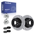 thumbnail image 1 of AutoShack Rear Solid Drilled & Slotted E-Coated Brake Rotors + Premium Ceramic Pads + Calipers 8-PC Brake Kit Replacement for 2015 Volkswagen Passat ShadowGuard 10.7" (271.8 mm), 1 of 5