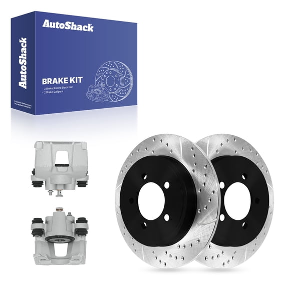 AutoShack Rear Brake Rotors & Calipers for Ford & Mercury, Explorer 2002-2010 Mountaineer 2002-2010, 4WD RWD AWD V6 4.0L V8 4.6L - E-Coated Drilled & Slotted - ShadowGuard - 11.85" (301 mm), 5-Lug