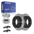 thumbnail image 1 of AutoShack Rear Vented Drilled & Slotted E-Coated Brake Rotors + Ceramic Pads + Calipers 8-PC Brake Kit Replacement for 2005 GMC Sierra 1500 2004 Chevrolet Silverado 1500 ShadowGuard 12.99" (330 mm), 1 of 5