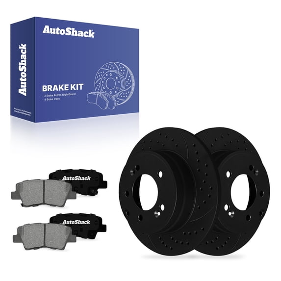 AutoShack Rear Solid Drilled & Slotted E-Coated Brake Rotors Black Finish + Ceramic Pads 6-PC Brake Kit Replacement for 2016-2020 Kia Optima NightGuard 11.18" (284 mm)