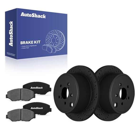 AutoShack Rear Solid Drilled & Slotted E-Coated Brake Rotors Black Finish + Ceramic Pads 6-PC Brake Kit Replacement for 2010-2014 Subaru Outback 2008-2014 Subaru Impreza NightGuard 11.24" (285.6 mm)