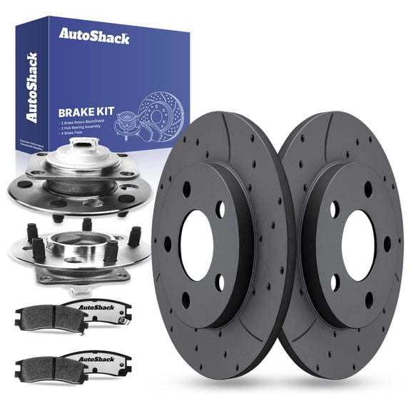 AutoShack Rear Drilled & Slotted Brake Rotors Ceramic Brake Pads Wheel Bearing Hub Assembly | Replacement for 2010 Chevrolet Impala 3.5L 3.9L V6 FWD | Black Matte Finish | 8-PCBrake Kit| BlackShield