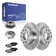 thumbnail image 1 of AutoShack Rear Solid Drilled & Slotted Silver Zinc Coated Brake Rotors + Ceramic Pads + Hub Bearing Assembly 8-PC Brake Kit Replacement for 2011-2013 Audi A3 Quattro SilverShield Pro 9.96" (253 mm), 1 of 5