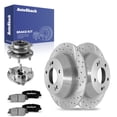 thumbnail image 1 of AutoShack Rear Drilled Slotted Brake Rotors Ceramic Brake Pads Wheel Bearing Hub Assembly | Replacement for 2013 Hyundai Santa Fe XL 3.3L AWD | Silver Zinc Coated | 8-PC Brake Kit | SilverShield Pro, 1 of 5