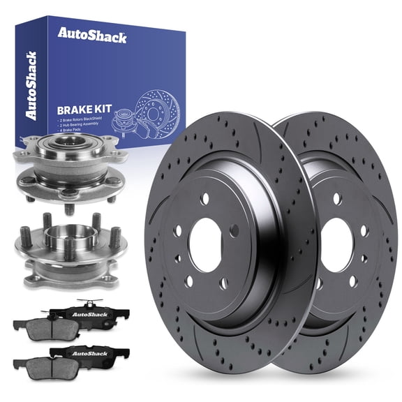 AutoShack Rear Drilled & Slotted Brake Rotors Ceramic Brake Pads Wheel Bearing Hub Assembly | Replacement for Lincoln MKC 2017-2019 Ford Escape AWD | Black Matte Finish | 8-PCBrake Kit| BlackShield
