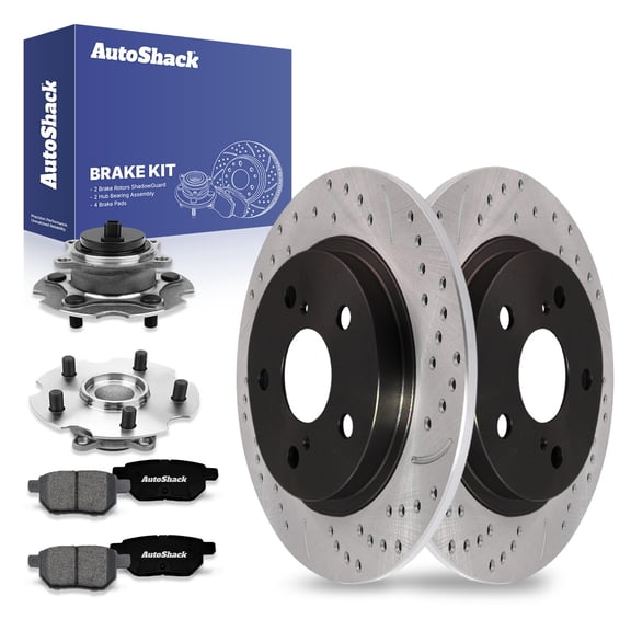 AutoShack Rear Drilled & Slotted Brake Rotors Premium Ceramic Brake Pads Wheel Bearing Hub Assembly | Replacement for Toyota Corolla iM 2016 Scion iM | E-Coated | 8-PC Brake Kit | ShadowGuard
