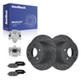 thumbnail image 1 of AutoShack Rear Solid Drilled & Slotted Coated Brake Rotors Black Matte Finish + Premium Ceramic Pads + Calipers 8-PC Brake Kit Replacement for 2013-2019 Nissan Sentra BlackShield 11.48" (291.6 mm), 1 of 4