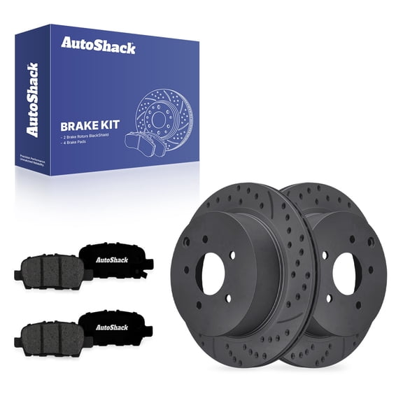 AutoShack Rear Brake Rotors & Premium Pads for INFINITI, FX35 2008-2010 Q60 2014, AWD RWD V6 3.5L 3.7L - Coated Drilled & Slotted - Black Matte Finish - BlackShield - 12.13" (308 mm), 5-Lug