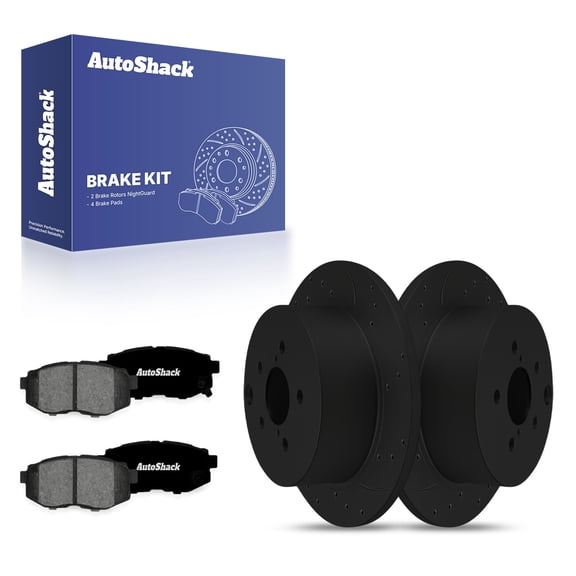 AutoShack Rear Brake Rotors & Premium Pads for Subaru, Forester 2015-2018, AWD H4 2.0L - E-Coated Drilled & Slotted - Black Finish - NightGuard - 10.78" (273.8 mm), 5-Lug