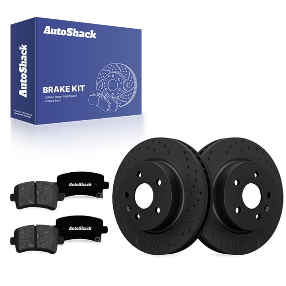 AutoShack Rear Brake Rotors & Premium Pads for Chevrolet, Malibu 2013-2015, FWD L4 2.0L 2.4L 2.5L - E-Coated Drilled & Slotted - Black Finish - NightGuard - 12.4" (315 mm), 5-Lug