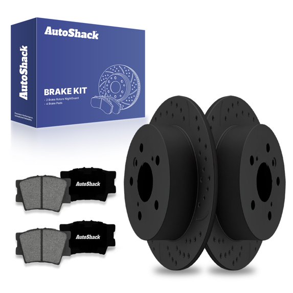 AutoShack Rear Drilled & Slotted Brake Rotors Premium Ceramic Brake Pads | Replacement for Lexus ES350 ES300h Toyota Avalon 2012-2017 Camry V6 FWD | Black E-Coated | 6-PC Brake Kit | NightGuard