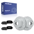 thumbnail image 1 of AutoShack Rear Brake Rotors & Premium Pads for Nissan, Rogue 2008-2013 Rogue Select 2014-2015, AWD FWD L4 2.5L - Coated Drilled & Slotted - Silver Matte Finish - TurboGuard - 11.49" (291.8 mm), 5-Lug, 1 of 5