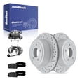 thumbnail image 1 of AutoShack Rear Vented Drilled Slotted Coated Brake Rotor Silver Matte Finish + Premium Ceramic Pad + Hub Bearing Assembly 8-PC Brake Kit Replacement for 2008-2010 Saturn Vue TurboGuard 11.93" (303mm), 1 of 5