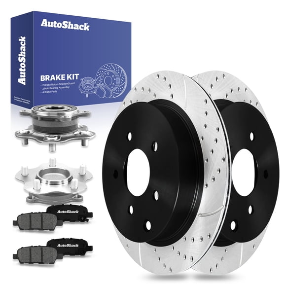 AutoShack Rear Vented Drilled & Slotted E-Coated Brake Rotors + Premium Ceramic Pads + Hub Bearing Assembly 8-PC Brake Kit Replacement for 2013-2020 Nissan Pathfinder ShadowGuard 12.12" (307.8 mm)