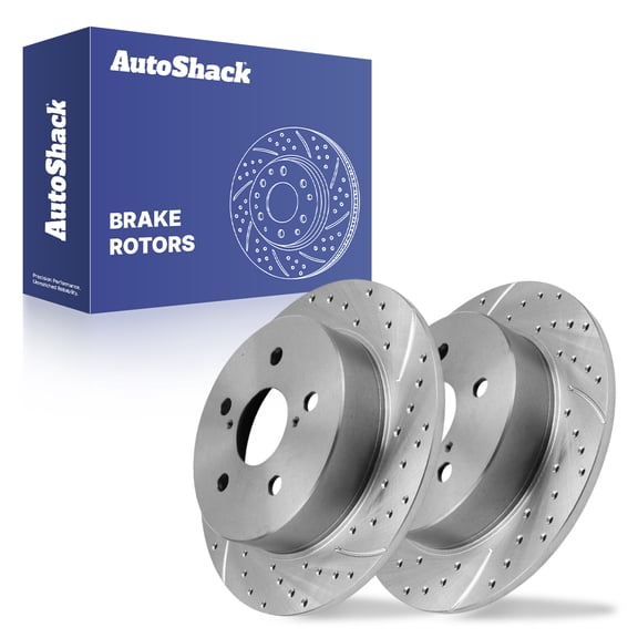 AutoShack 11.06" (281 mm) Rear Solid Drilled & Slotted Brake Rotors Coated | Replacement for 2019-2024 Lexus ES300h ES350 2019-2022 Toyota Avalon | Silver Zinc Coated | 2-PC Set | SilverShield Pro