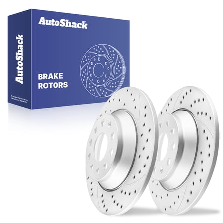 AutoShack Rear Brake Rotors for Volkswagen, Tiguan 2018-2024 Jetta 2019-2025, FWD AWD L4 1.5L 2.0L - Coated Drilled & Slotted - Silver Matte Finish - TurboGuard - 11.81" (300 mm), 9-Lug
