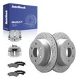 thumbnail image 1 of AutoShack Rear Vented Drilled & Slotted Silver Zinc Coated Brake Rotors + Ceramic Pads + Calipers 8-PC Brake Kit Replacement for 2007 GMC Sierra 1500 Classic SilverShield Pro 13.57" (344.7 mm), 1 of 5