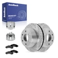 thumbnail image 1 of AutoShack Rear Vented Drilled & Slotted Silver Zinc Coated Brake Rotors + Premium Ceramic Pads + Calipers 8-PC Brake Kit Replacement for 2000-2001 GMC Yukon XL 1500 SilverShield Pro 12.99" (330 mm), 1 of 5