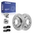 thumbnail image 1 of AutoShack Rear Brake Rotors, Premium Pads & Calipers for Volkswagen, Jetta 2005, FWD L4 1.8L 2.0L - Silver Zinc Coated Drilled & Slotted - SilverShield Pro - 10.24" (260 mm), 9-Lug, 1 of 5