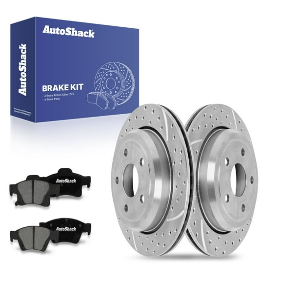 AutoShack 12.99" (330 mm) Rear Vented Drilled & Slotted Brake Rotors Coated + Premium Ceramic Brake Pads | Replacement for Jeep Grand Cherokee | Silver Zinc Coated | 6-PC Brake Kit | SilverShield Pro