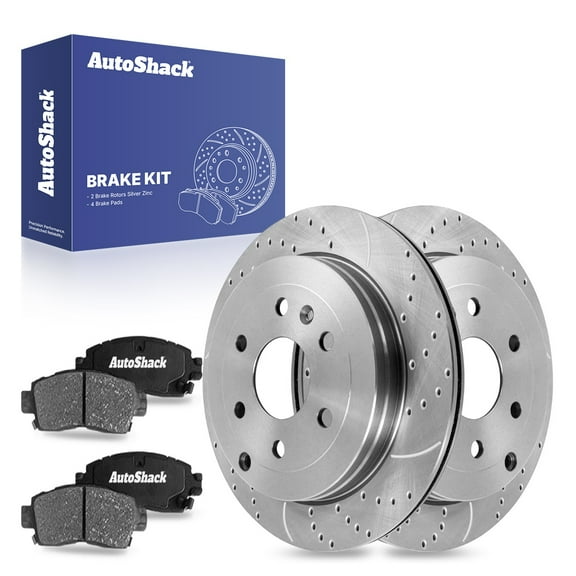 AutoShack 13.05" (331.5 mm) Rear Vented Drilled & Slotted Brake Rotors Coated + Ceramic Brake Pads | Replacement for 2007-2016 GMC Acadia | Silver Zinc Coated | 6-PC Brake Kit | SilverShield Pro