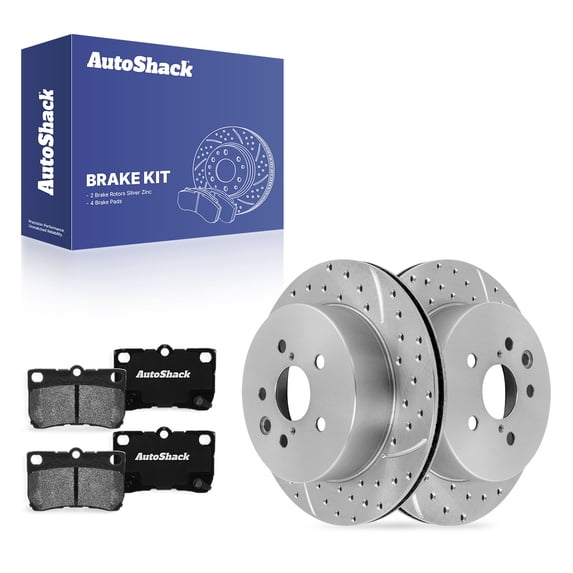 AutoShack Rear Vented Drilled & Slotted Silver Zinc Coated Brake Rotors + Ceramic Pads 6-PC Brake Kit Replacement for 2010-2013 Lexus IS250 2007-2011 Lexus GS350 SilverShield Pro 12.2" (310 mm)