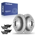 thumbnail image 1 of AutoShack 13.71" (348.2 mm) Rear Vented Drilled & Slotted Brake Rotors Coated + Ceramic Brake Pads | Replacement for 2012-2017 Ford F-150 | Silver Zinc Coated | 6-PC Brake Kit | SilverShield Pro, 1 of 5