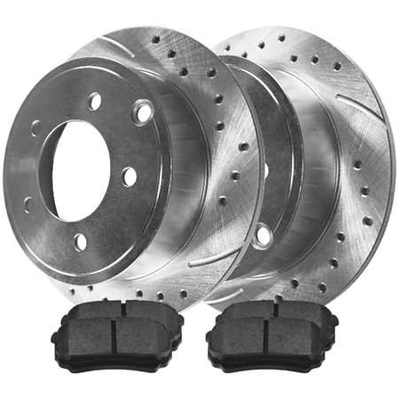 AutoShack Rear Drilled and Slotted Brake Kit Rotors Silver and Metallic Pads Pair of 2 Driver and Passenger Side Replacement for Jeep Patriot Compass Dodge Avenger Caliber Chrysler 200 V6 BRKPKG003285