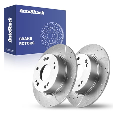 AutoShack Rear Brake Rotors for Honda & Acura, Accord 2003-2007 TSX 2004-2008, FWD L4 2.4L V6 3.0L - Silver Zinc Coated Drilled & Slotted - SilverShield Pro - 10.24" (260 mm), 5-Lug