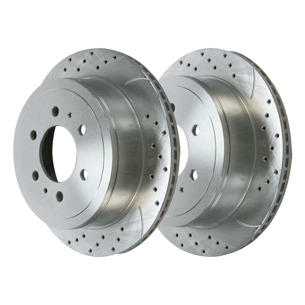 AutoShack Rear Drilled Slotted Brake Rotors Silver Pair of 2 Driver and