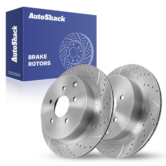 AutoShack Rear Brake Rotors for Nissan, Pathfinder 2005-2012, 4WD RWD V6 4.0L V8 5.6L - Silver Zinc Coated Drilled & Slotted - SilverShield Pro - 12.11" (307.6 mm), 6-Lug